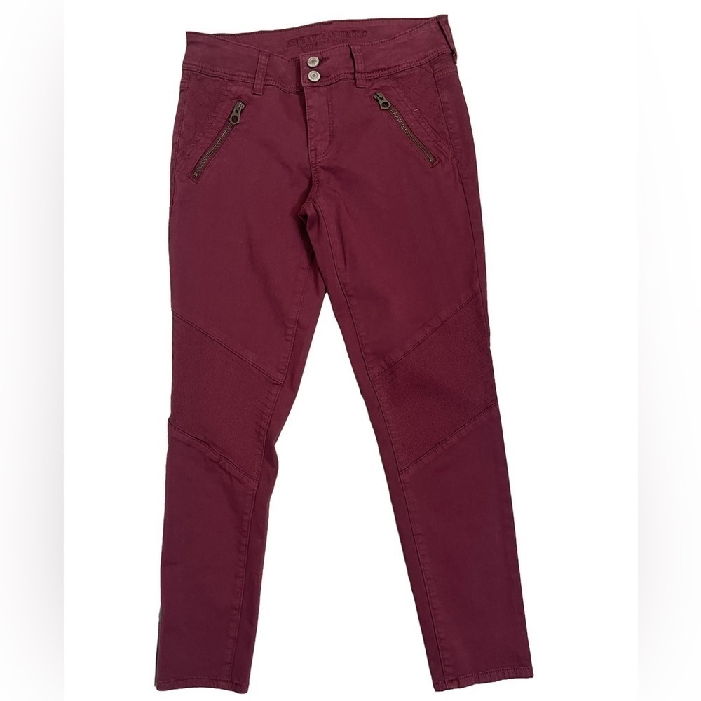 American Eagle Burgundy Moto Jeans-Pants Skinny Crop Size Women 4 Stretch Fabric
